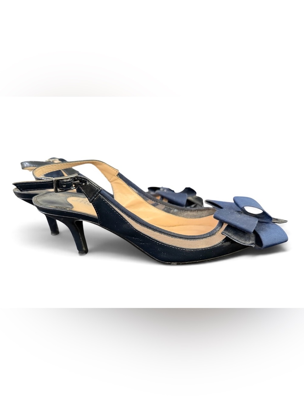 J. Renee | Crinkle-Patent grosgrain detailing Navy Slingback Heels 💙 - Picture 3 of 7